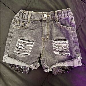Girls Size Small Denim Sequin Shorts
